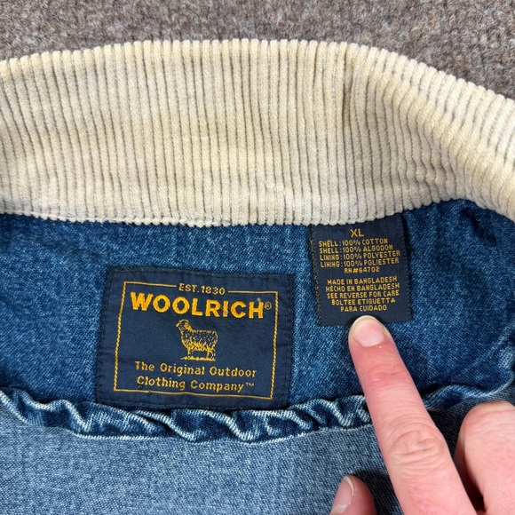 Woolrich Blue Denim Chore Barn Field Jacket Mens XL Snap Closure Corduroy Collar - Picture 5 of 10